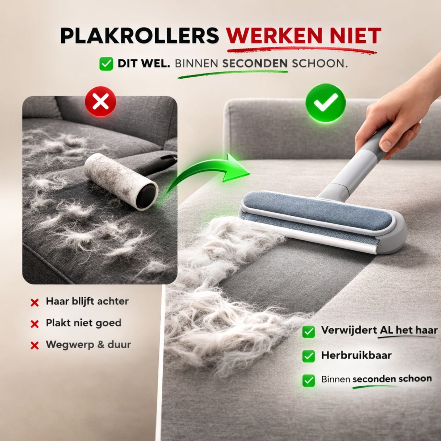 Clean BrushPro - 3-in-1 haarverwijderaar voor een écht haarvrij huis