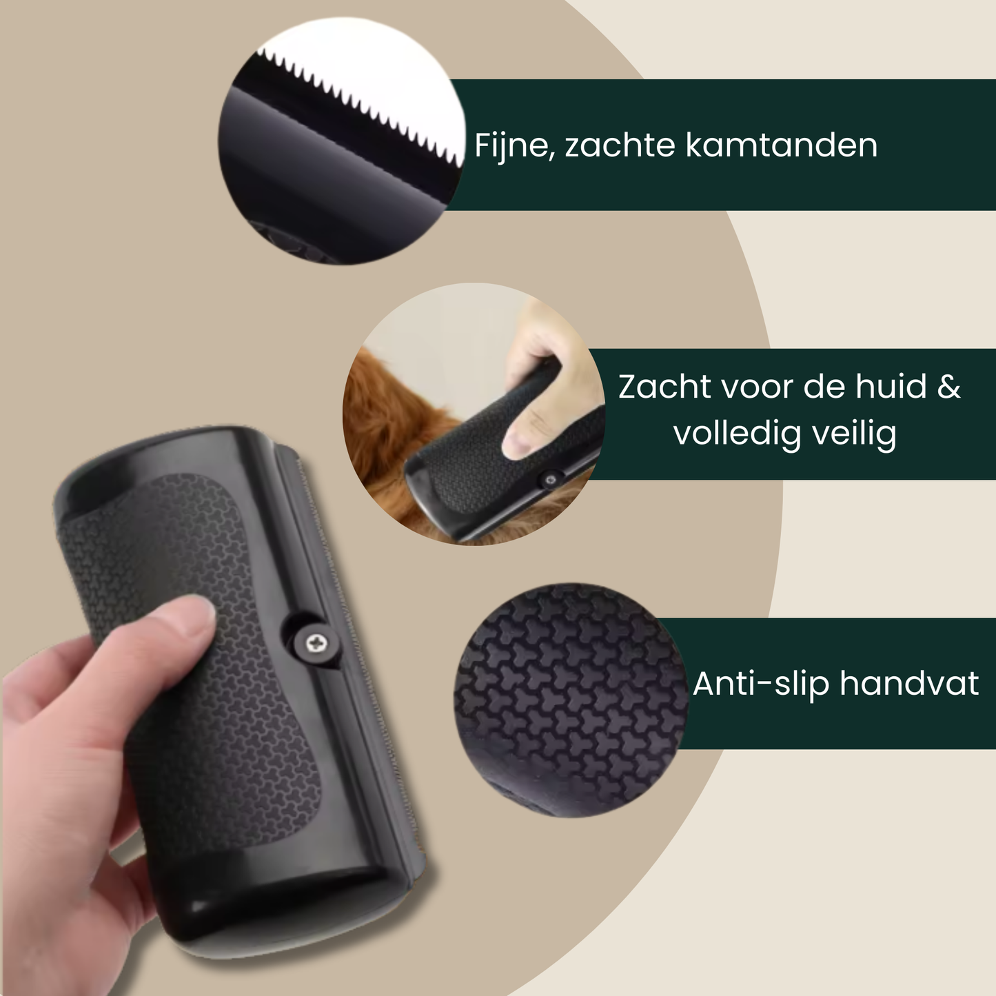 Hondenborstel tegen verharen met roestvrijstalen tanden