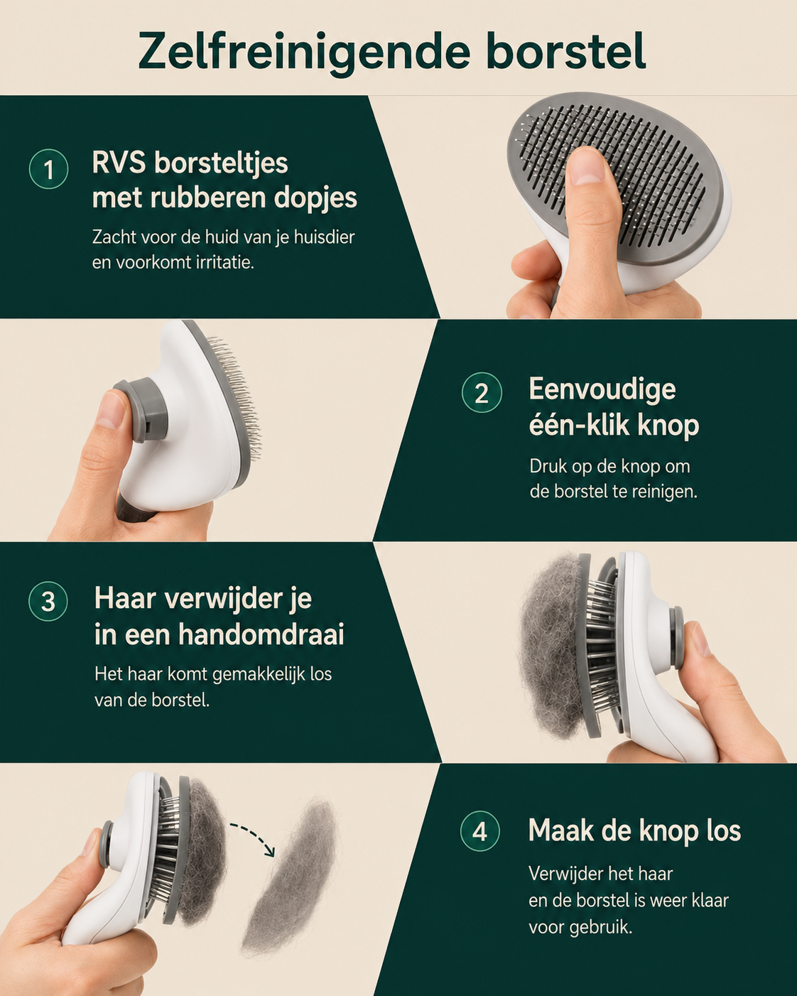 PawBrush 2-in-1 | Zelfreinigende ontharingsborstel voor hond & kat