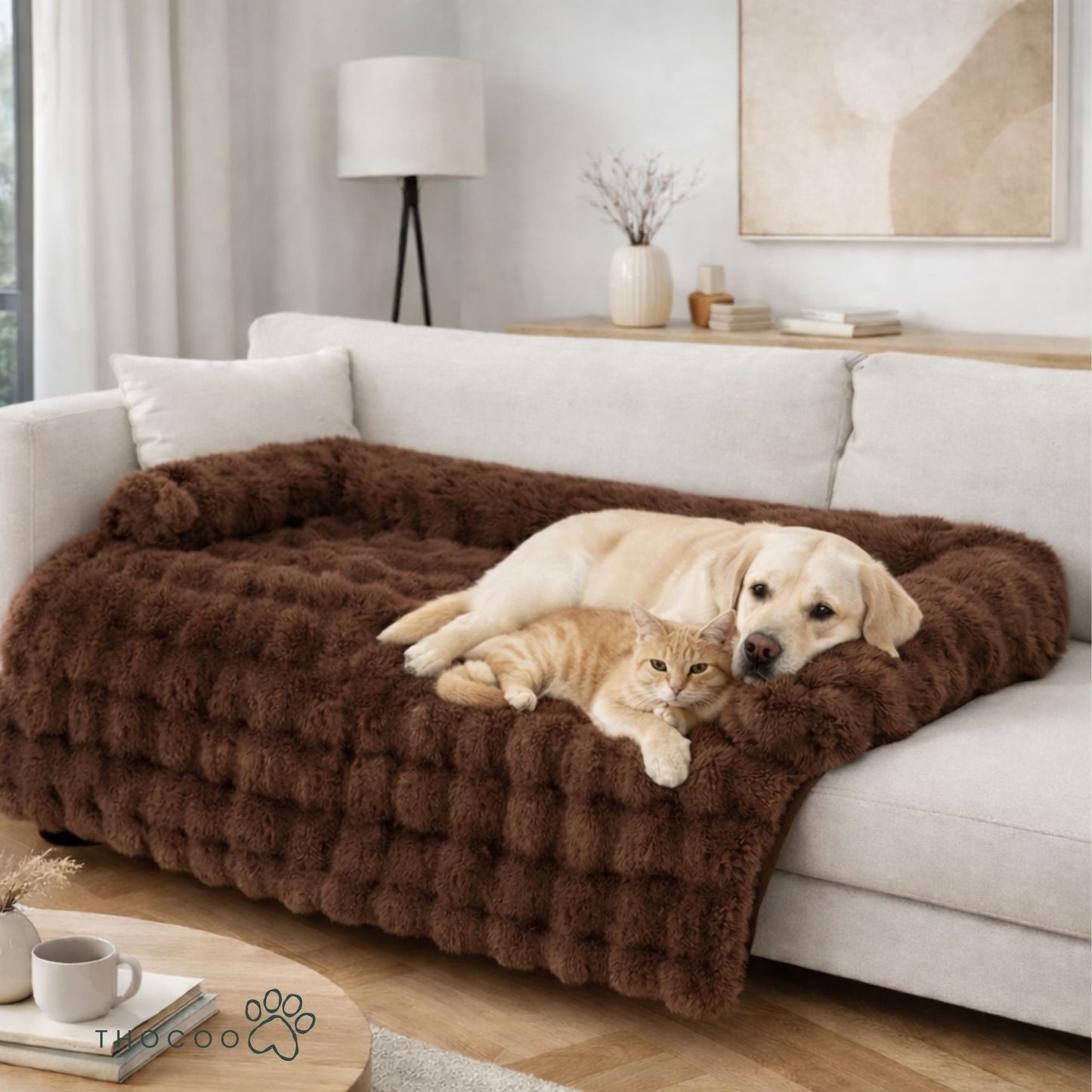 PawLounge Kalmerende Beschermhoes voor bank voor honden en katten bruin