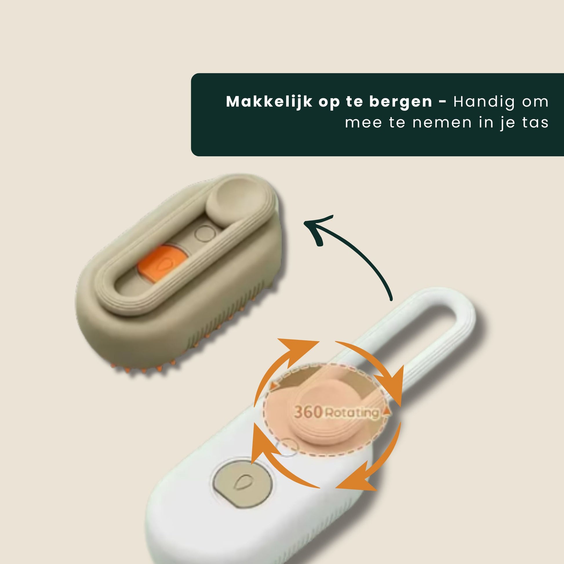 SteamBrush Spa stoomkam voor honden en katten makkelijk op te bergen voor onderweg