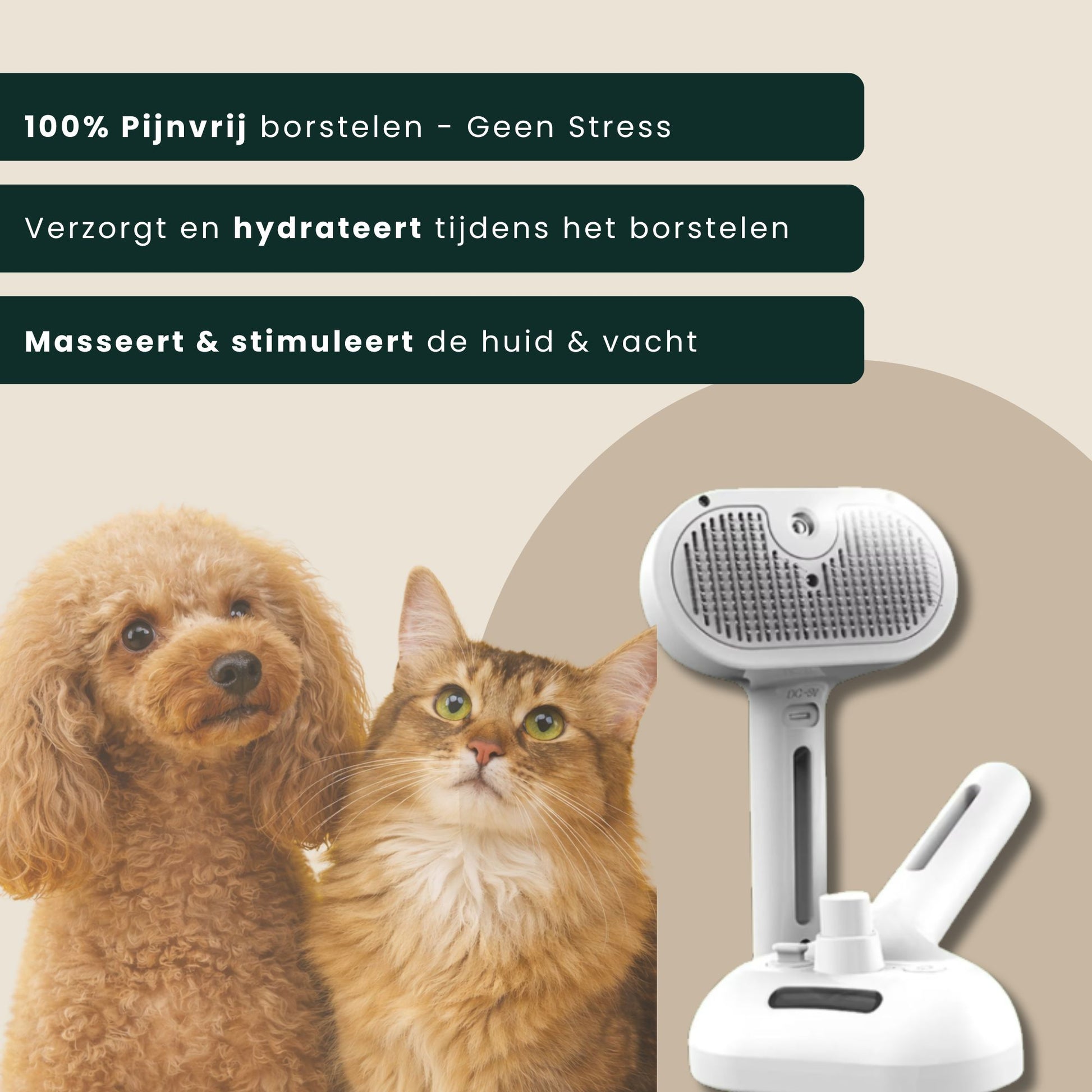 SteamBrush Pro stoom vachtborstel voor honden en katten borstelt 100% pijnvrij en hydrateert en masseert de huid